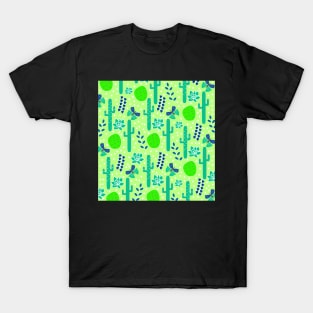 Cacti and butterflies in green T-Shirt